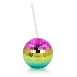 JWT 600毫升塑料带草球闪光迪斯科杯球形高尔夫篮球闪光球电镀圆球女孩杯