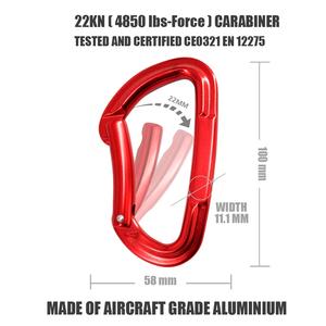 AILOT Mousqueton de sécurité léger 22KN à verrouillage coudé certifié CE/EN362 en aluminium 7075, capacité 500kg pour l'escalade et l'arrêt de chute - Product Image 6