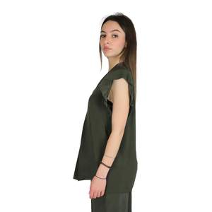 Women's Blouse DKE8630 Green Ruffle Sleeve V-Neck <b>Top</b> - Product Image 2