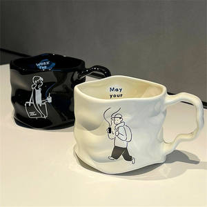 Tasses en céramique créatives irrégulières, tasses simples pour couple, tasses à café de bureau, tasses à lait et à thé pour le petit-déjeuner - Product Image 3