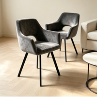 Fauteuil en velours gris beige pour salon, chaise d'appoint confortable, chaise de salle à manger moderne avec coussin et pieds en métal