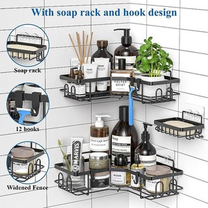 Iron Bathroom Shelf <b>Wall</b> Mounted Corner Storage Rack For Bathroom Vanity No Drilling Required Durable Rectangle Design - Product Image 2