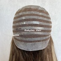 Babylon Original silicona transpirable gorra ceniza marrón resaltar Pu Toppers virgen Remy cutícula cabello humano médico pelucas de encaje completo