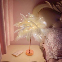 Romantique Plume LED Pissenlit Veilleuse Fil De Cuivre Lampe Télécommande Célèbre Lampe De Table pour Noël Chambre Décoration Net
