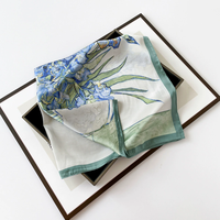 Nouvel Arrivage 2026 Foulard pour Femme en Tissu Mousseline Motif Iris, Arbre et Mouette, Motif Peinture à l'Huile, avec Pochette de Poche, Cadeau pour Petite Amie