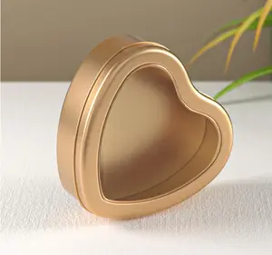 לב בצורת קופסא פח עם צוהר עבור ריחני נר/טבעת/מתנה/אחסון אריזת צנצנת אלומיניום פח תיבה