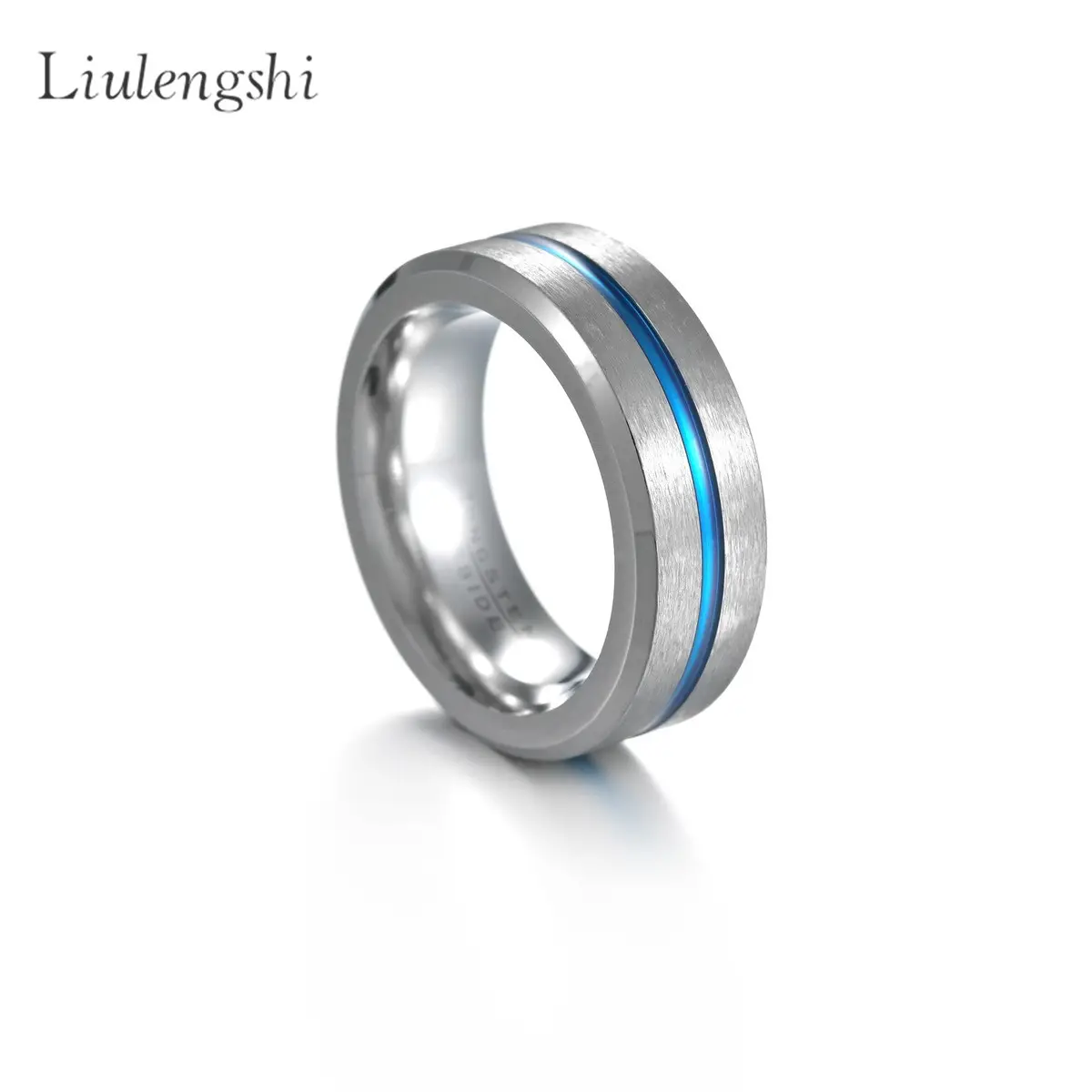 8mm Tungsten Carbide Ring for Men Women Comfort Fit Brushed Blue Silver Wedding Band Size 4-14