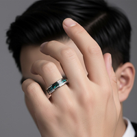 Nouvelle bague en tungstène plaquée argent de 6 mm à la mode avec incrustation de météorite et de turquoise pour hommes et femmes, accessoire de bijoux pour anniversaire et fête