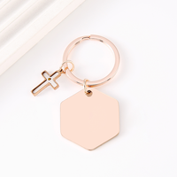 Ywyougang Porte-clés personnalisable en acier inoxydable, style vintage, avec breloque religieuse gravable, motifs grain de lin, grain de sperme de l'espoir, croix et hexagone