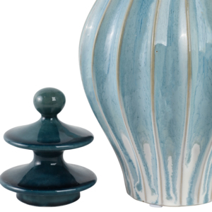 Vaso Decorativo in Ceramica con Coperchio, Blu Smaltato, Scultoreo, per Arredamento Casa, Contenitore per Soggiorno, Camera da Letto, Centrotavola - Product Image 5