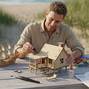 ชุดงานฝีมือทำบ้านไม้ DIY พร้อมระเบียงและบันไดสำหรับตกแต่งโต๊ะทำงาน - Product Image 2