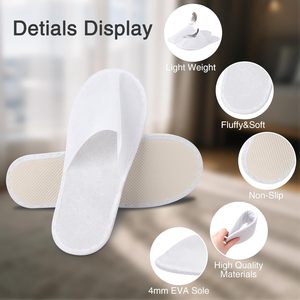 Pantoufles de spa en velours à bout fermé, jetables, taille unique pour hommes et femmes, pour hôtel, maison, invités, pantoufles blanches antidérapantes - Product Image 3