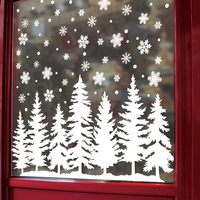Calcomanías Navideñas Blancas para Ventanas, Siluetas de Copos de Nieve y Árboles de Abeto, Decoración Festiva, Adhesivos Estáticos