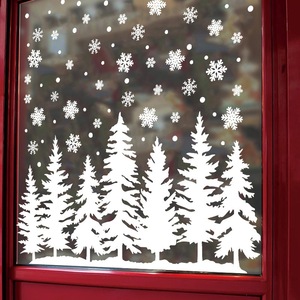 Autocollants de fenêtre de Noël blancs, silhouettes de flocons de neige et de sapins blancs, décoration d'ambiance festive, autocollants statiques - Product Image 4