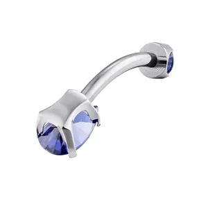 Eternal Metal ASTM F136 Titanium Wholesale blue Teardrop Curved Barbell Belly Ring g23 titanium piercing