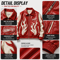 Blouson Bomber de Course Personnalisé pour Homme, Rouge Crème, Applique Flamme, Fabricant OEM Marque Privée, Fermeture Éclair en Cuir, Style Moto, Blouson de Course