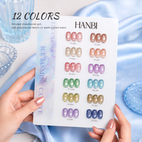 Ensemble de vernis gel Hanbi Ice Jasmine Cat Eye, 12 couleurs, perles de verre, holographie, style estival, gel magnétique réfléchissant effet diamant