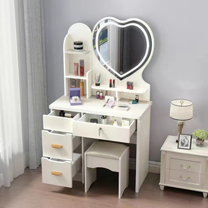 Tocador Moderno y Sencillo para Dormitorio con Espejo Iluminado, Mesa de Maquillaje Multifuncional para <span class=keywords><strong>Netflix</strong></span>, Pequeño Mueble de Almacenamiento para el Hogar - Product Image 1