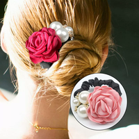 Satin Rose cheveux fleur chouchou Style coréen perle arc motif queue de cheval titulaires accessoires pour filles coiffure