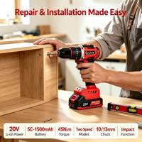 Perceuse sans fil Li-Ion 20V, 45N.m, deux vitesses 0-400-1400 tr/min, perceuse rechargeable, avec fonction percussion, perceuse électrique pour le bricolage du bois et du métal