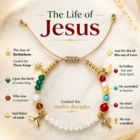 Nouveau Bracelet Religieux en Perles de Cristal avec Breloque Croix de Jésus et Étoile, Réglable, Bijou Chrétien Catholique pour la Saint-Valentin