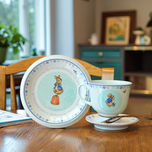 Tasses et soucoupes à thé en céramique blanche résistantes à la chaleur pour enfants, motif animaux de dessin animé - Product Image 1