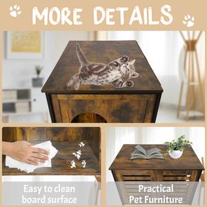 Table d'appoint <span class=keywords><strong>de</strong></span> luxe avec armoire <span class=keywords><strong>de</strong></span> <span class=keywords><strong>toilette</strong></span> pour chats et séparateur, cage en bois pour chats d'intérieur avec enclos dissimulé pour bac à litière - Product Image 3