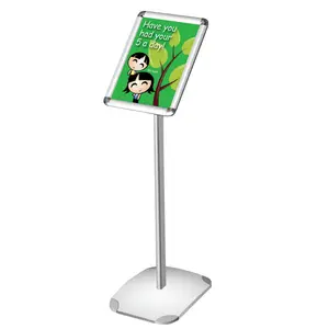 A3/A4 menu paper holder floor stand silver pole and base metal lobby stand manufacturer