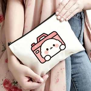 Custom Logo Canvas Zipper <b>Makeup</b> Pouch Aesthetic Printed Cosmetic <b>Bag</b> for Travel Skincare Organizer Stationery Case - Product Image 4