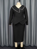 Robes décontractées pour femmes, coupe crayon, asymétriques, col cranté, broderie perlée, grande taille, violettes, manches longues, à volants