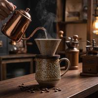 Ensemble cafetière et serveur en céramique rustique fait main MSH, poterie vintage, infuseur manuel avec couvercle en bois, idéal pour un cadeau
