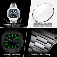Poedagar 672 Nuevo Reloj de Pulsera de Cuarzo Cuadrado de Acero Inoxidable de Lujo para Hombre, Resistente al Agua, Luminoso, con Indicador de Fecha