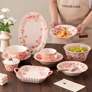 <span class=keywords><strong>Vajilla</strong></span> de Cerámica con Esmalte Rojo, Diseño de Mariposa y Fresa, Estilo Campestre, para Hogar, Cocina y Restaurante, en Varios Tamaños - Product Image 1