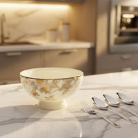 Ensemble de vaisselle florale de style européen de luxe, vaisselle en céramique écologique sur mesure, assiettes à dîner à base de plantes en gros