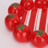 Plateau de service en céramique Redeco 3D en forme de tomate cerise, fait main, plat à fruits, vaisselle émaillée rouge pour la cuisine, centre de table