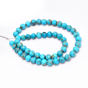 Perles rondes facettées en turquoise bleue de 7 mm à 8,50 mm, pierres précieuses semi-précieuses en turquoise d'Arizona naturelle authentique, perles pour bijoux - Product Image 4