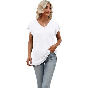 Camisetas de Verano para Mujer, Manga Corta, Cuello en V, Corte Holgado, 100% Algodón, Tejido Jersey Transpirable - Product Image 2