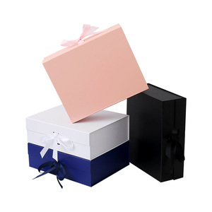 Wholesale Gift Packaging <b>Box</b> White Large Rectangle Flip Rigid Universal Folding <b>Magnetic</b> <b>Box</b> with Ribbon - Product Image 2