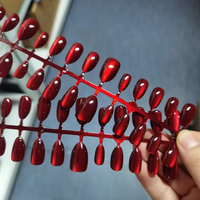 30 faux ongles œil de chat XS/S/M, couvrance totale, forme amande courte, brillants, en verre, à presser, fournisseur
