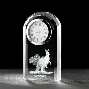 חדש עיצוב קריסטל מתנות לייזר חקוק מותאם אישית קריסטל שעון בשולחן