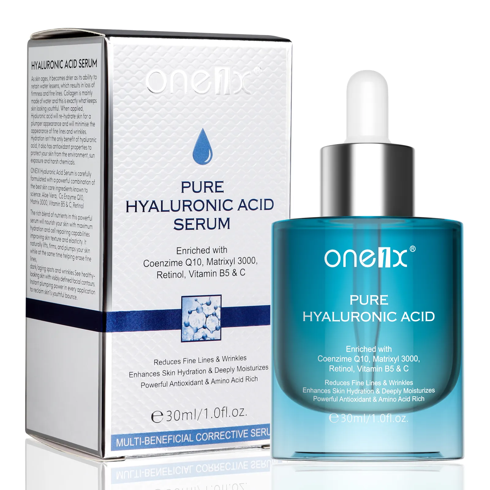 ONE1X Label Pribadi Serum Perawatan Kulit Wajah Vitamin C Asam Hyaluronic, Serum Pelembap Anti Keriput Asam Hyaluronic