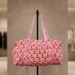 Stylish Unisex Travel <b>Bags</b> Pink Floral Print Cotton <b>Duffel</b> <b>Bag</b> Large Capacity Zipper Closure Weekender Travel <b>Bags</b> Wholesale <b>Bag</b> - Product Image 1