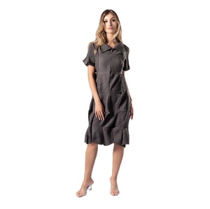 Robes plissées Miyake de haute qualité pour femmes, grande taille, couleur grise, manches courtes, design irrégulier, robes modestes pour femmes - Product Image 1