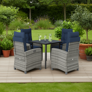 Ensemble de salle à manger de jardin en rotin gris avec accoudoirs réglables, 4 places, mobilier d'extérieur, style contemporain - Product Image 2