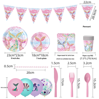 Ensemble de vaisselle de fête sirène colorée très vendu, fournitures de fête d'anniversaire pour enfants et filles sur le thème de l'océan