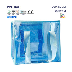 Wholesale Blue Glitter PVC Beach Shopping Bag Waterproof Shimmer Custom Logo Pool Party Accessories Travel Carry All for Women
