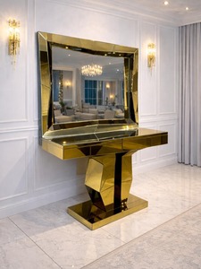 Specchio Dorato di Lusso <span class=keywords><strong>con</strong></span> Consolle, Stile Art Déco, per <span class=keywords><strong>Ingresso</strong></span> e Corridoio, Specchio da Parete per Villa e Arredamento Casa - Product Image 2