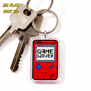 Retro Gaming Acrylic Keychain Game Over Pixel Screen On Red Handheld <strong>Console</strong>, Clear Charm With Metal Ring For Keys, Bags - Product Image 3