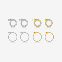 Nouveau cadeau de bijoux fins de luxe en argent Sterling 925 plaqué or boucles d'oreilles avec diamant petit cercle CZ Stud Piercing Clips