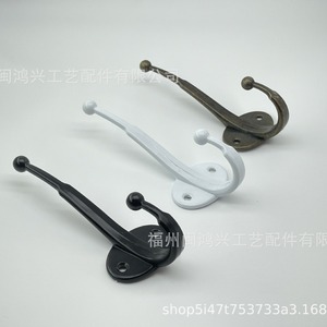Zinc Alloy Retro Wall <b>Hooks</b> White Cast Iron Double <b>Hook</b> For Bathroom <b>Kitchen</b> Clothing Storage - Product Image 1
